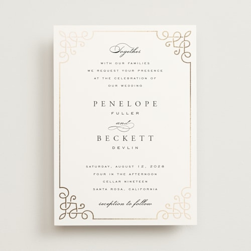 This is a pearl foil stamped wedding invitations with foil pressed by Janean Hinger called intertwined printing on signature in standard
