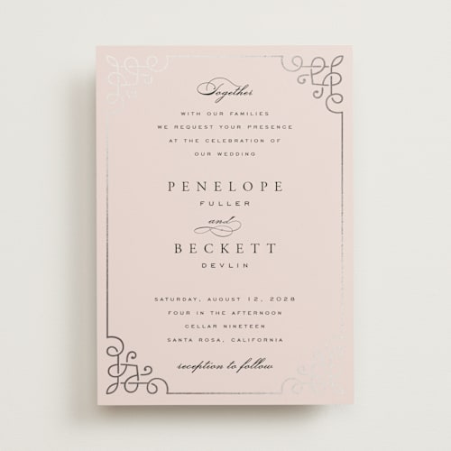 This is a blush foil stamped wedding invitations with foil pressed by Janean Hinger called intertwined printing on signature in standard