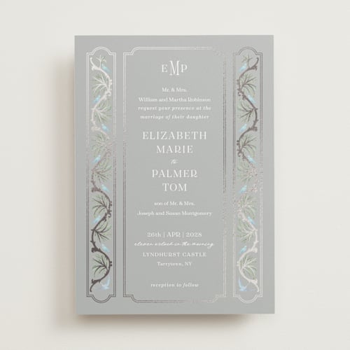 This is a wood pecker foil stamped wedding invitations with foil pressed by Claudia Orengo called castle printing on signature in standard