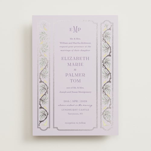 This is a puffbird foil stamped wedding invitations with foil pressed by Claudia Orengo called castle printing on signature in standard