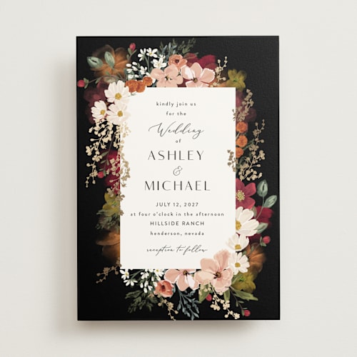 This is a desert foil stamped wedding invitations with foil pressed by Susan Moyal called layered florals printing on signature in standard