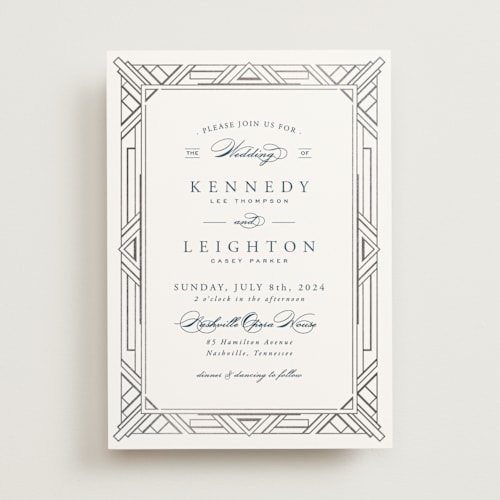 This is a night sky foil stamped wedding invitations with foil pressed by Hooray Creative called opulent border printing on signature in standard