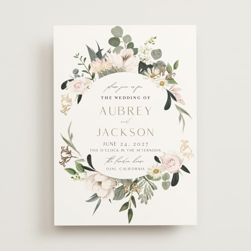 This is a verdant foil stamped wedding invitations with foil pressed by Susan Moyal called country garden printing on signature in standard