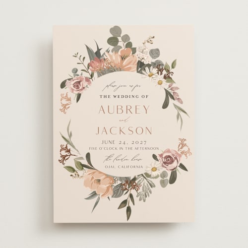 This is a copper foil stamped wedding invitations with foil pressed by Susan Moyal called country garden printing on signature in standard