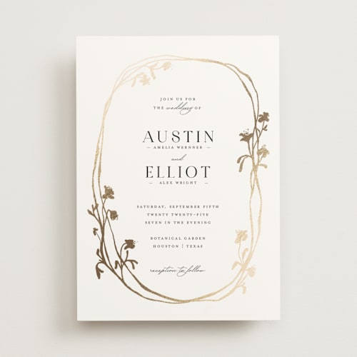 This is a blanc foil stamped wedding invitations with foil pressed by Pati Cascino called floral enlace printing on signature in standard