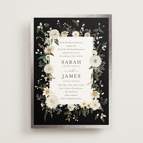 This is a quartz foil stamped wedding invitations with foil pressed by Susan Moyal called enchanting printing on signature in standard