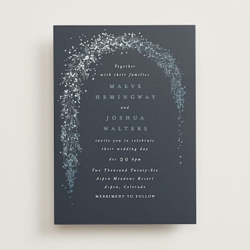 This is a frost foil stamped wedding invitations with foil pressed by Leah Bisch called winter garland printing on signature in standard