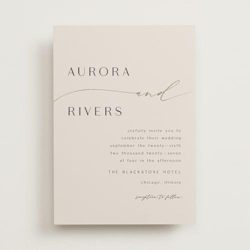 This is a smoke foil stamped wedding invitations with foil pressed by Olivia Raufman called gathering printing on signature in standard