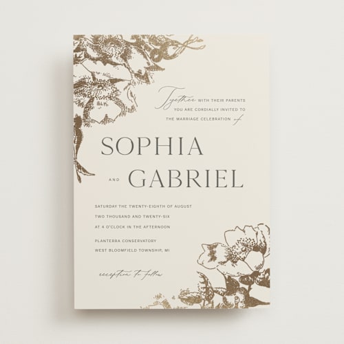 This is a hope floats foil stamped wedding invitations with foil pressed by Design Lotus called mon amour printing on signature in standard