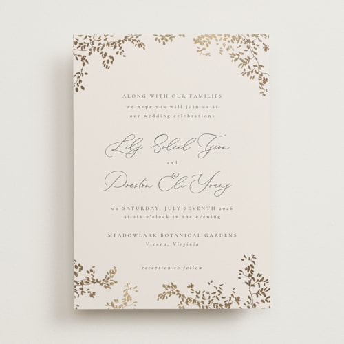 This is a luxe neutral foil stamped wedding invitations with foil pressed by Design Lotus called forever and a day printing on signature in standard
