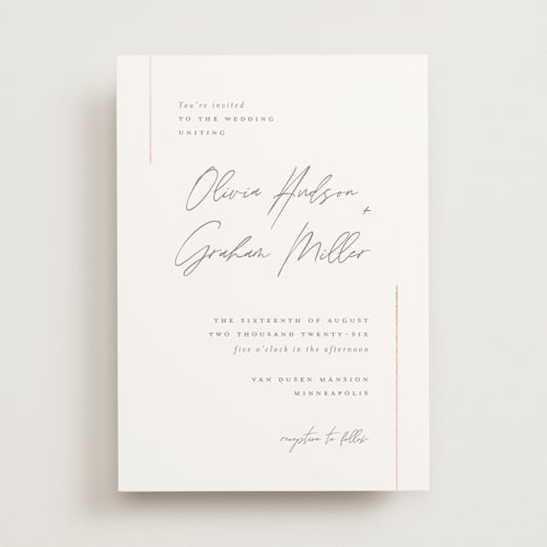 This is a snow foil stamped wedding invitations with foil pressed by Michelle Taylor called simple lines printing on signature in standard