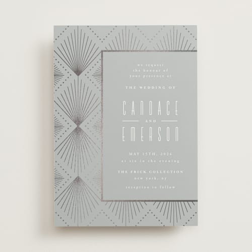 This is a slate foil stamped wedding invitations with foil pressed by Ana de Sousa called deco pattern printing on signature in standard