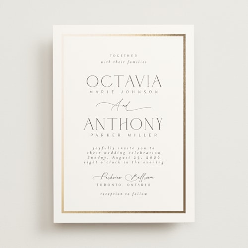 This is a porcelain foil stamped wedding invitations with foil pressed by Nicole Walsh called regal printing on signature in standard