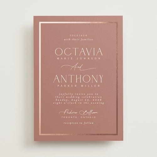 This is a rosewood foil stamped wedding invitations with foil pressed by Nicole Walsh called regal printing on signature in standard