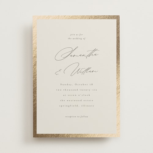 This is a sand foil stamped wedding invitations with foil pressed by Nicole Walsh called surround printing on signature in standard