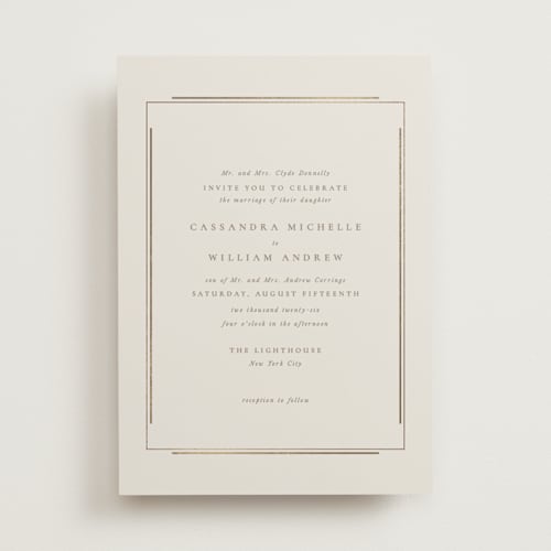 This is a sand foil stamped wedding invitations with foil pressed by Jackie Mangiolino called illusion printing on signature in standard