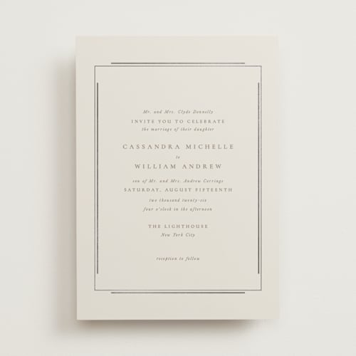 This is a sand foil stamped wedding invitations with foil pressed by Jackie Mangiolino called illusion printing on signature in standard
