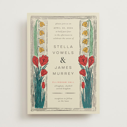 This is a birch foil stamped wedding invitations with foil pressed by Shiny Penny Studio called deco spring florals printing on signature in standard