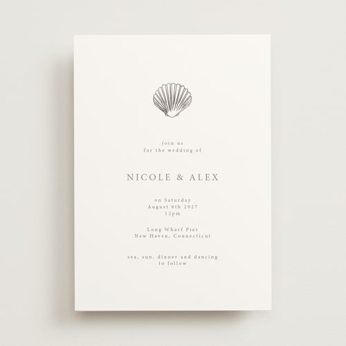 This is a mist foil stamped wedding invitations with foil pressed by Hannah Bowman called simple seashell printing on signature in standard