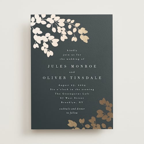 This is a deep sea foil stamped wedding invitations with foil pressed by Kristie Kern called loire printing on signature in standard