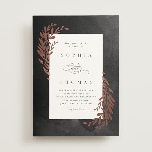 This is a pepper foil stamped wedding invitations with foil pressed by Stacey Meacham called lux branch printing on signature in standard