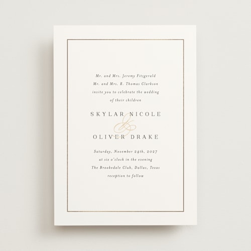 This is a sugar foil stamped wedding invitations with foil pressed by Jessica Williams called bianca printing on signature in standard