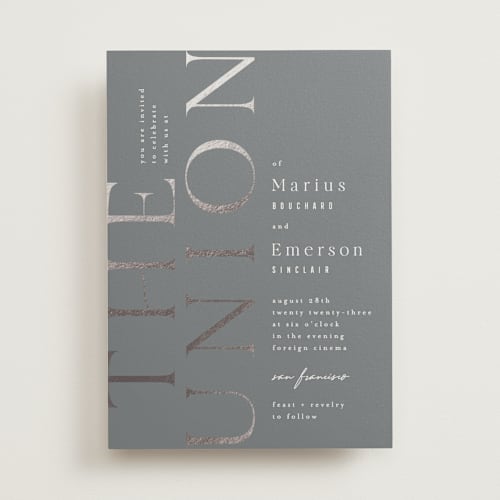 This is a steel foil stamped wedding invitations with foil pressed by Kristie Kern called finley printing on signature in standard