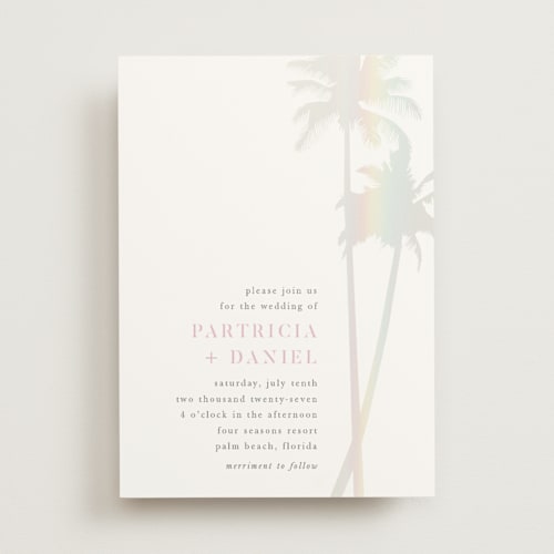 This is a ombre gloss press wedding invitations with foil pressed by lulu and isabelle called sunset by the sea printing on signature in standard