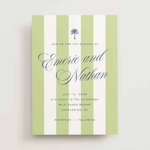 This is a key lime wedding invitations with standard by Susan Zinader called island palm printing on signature in standard