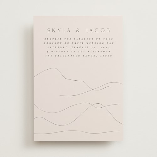 This is a ivory wedding invitations with standard by Angela Thompson called mountains printing on signature in standard
