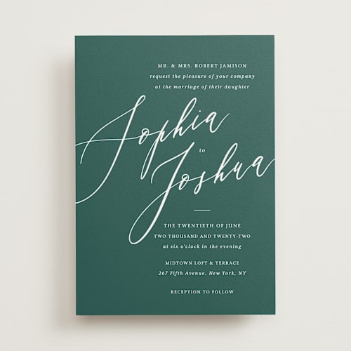 This is a emerald wedding invitations with standard by Griffinbell Paper Co. called crescendo printing on signature in standard