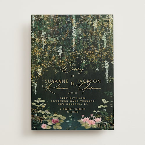 This is a mystic wedding invitations with standard by Phrosné Barwood called new orleans from disney's princess and the frog printing on signature in standard