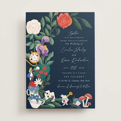 This is a evening wedding invitations with standard by Elly called disney's alice in wonderland garden tea party printing on signature in standard
