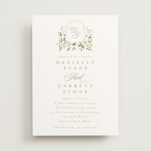 This is a leaf wedding invitations with standard by Everett Paper Goods called ocean point printing on signature in standard