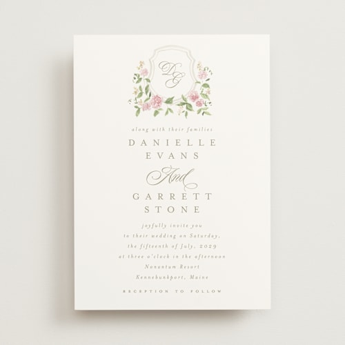 This is a rose wedding invitations with standard by Everett Paper Goods called ocean point printing on signature in standard