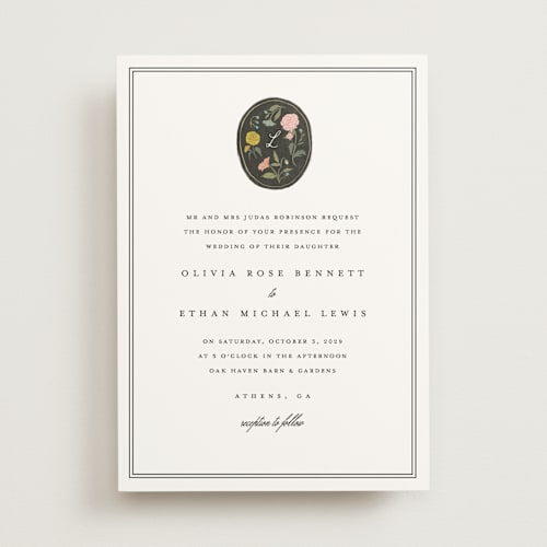 This is a swan wedding invitations with standard by Lori Wemple called botanical cameo printing on signature in standard