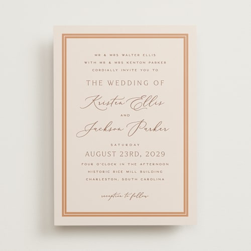 This is a citrus wedding invitations with standard by Hooray Creative called twin border printing on signature in standard