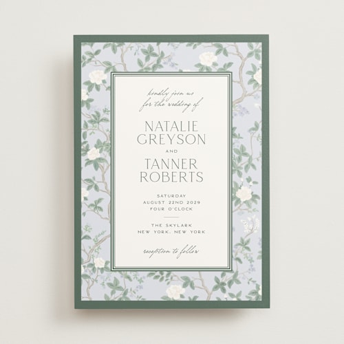 This is a garden wedding invitations with standard by Jenna Holcomb called chinoiserie printing on signature in standard