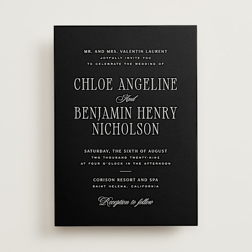 This is a midnight wedding invitations with standard by Kelly Schmidt called woods printing on signature in standard