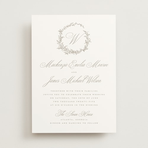 This is a chantilly wedding invitations with standard by Wildfield Paper Co called romantic wreath printing on signature in standard