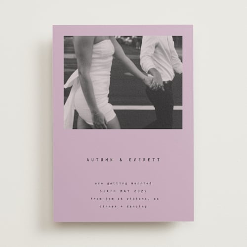 This is a lavender wedding invitations with standard by Blustery August called nonnette printing on signature in standard