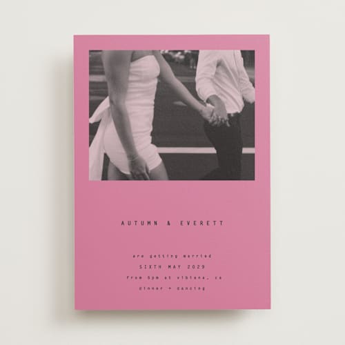 This is a fuchsia wedding invitations with standard by Blustery August called nonnette printing on signature in standard