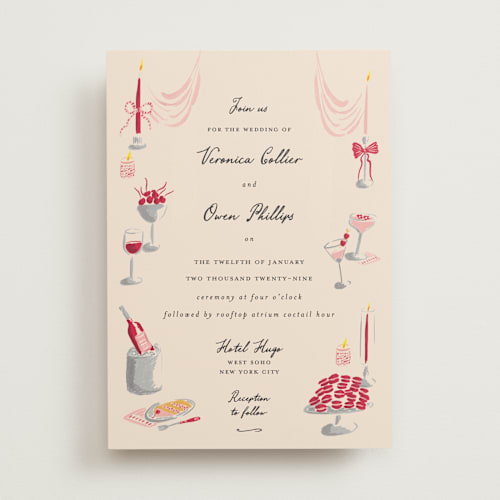 This is a cherry wedding invitations with standard by Sarah Rosenthal called velvet cherry printing on signature in standard