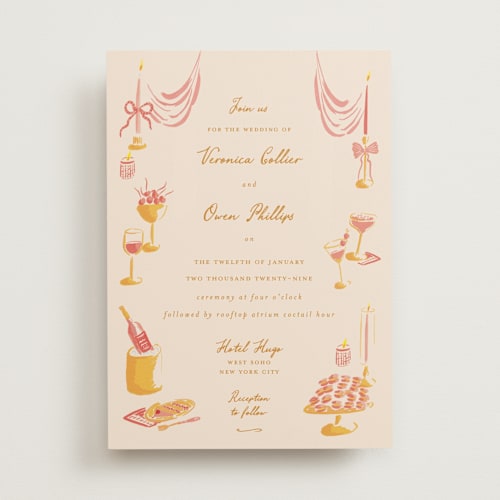 This is a sunrise wedding invitations with standard by Sarah Rosenthal called velvet cherry printing on signature in standard