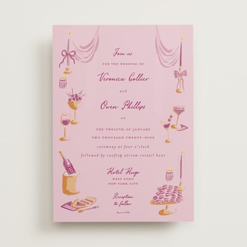 This is a mulberry wedding invitations with standard by Sarah Rosenthal called velvet cherry printing on signature in standard