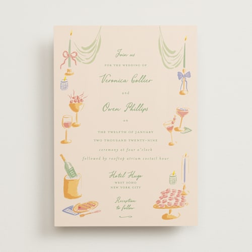 This is a pistachio wedding invitations with standard by Sarah Rosenthal called velvet cherry printing on signature in standard