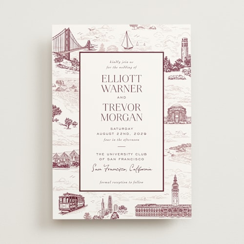 This is a mulberry wedding invitations with standard by Jenna Holcomb called san francisco toile printing on signature in standard