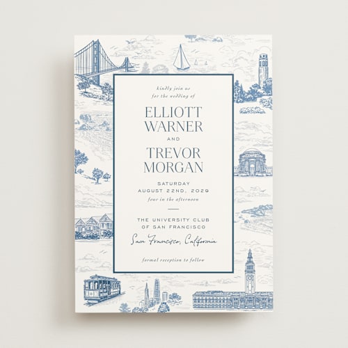 This is a sea wedding invitations with standard by Jenna Holcomb called san francisco toile printing on signature in standard