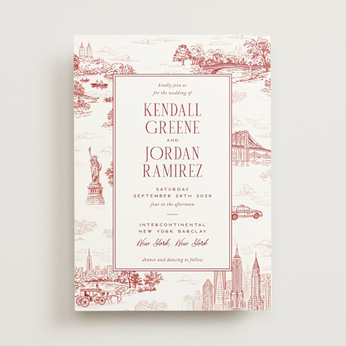 This is a scarlet wedding invitations with standard by Jenna Holcomb called new york toile printing on signature in standard