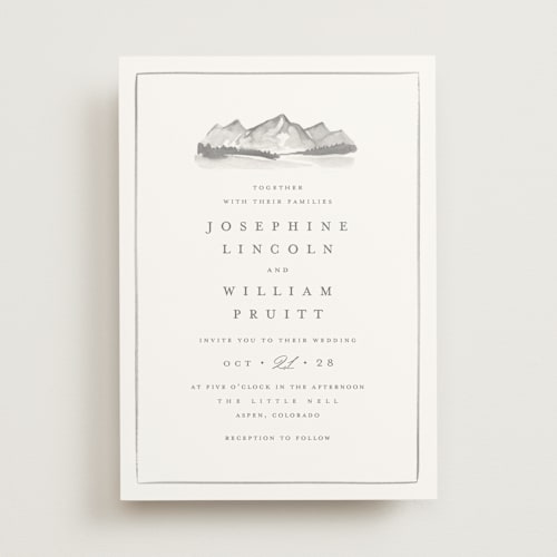 This is a granite wedding invitations with standard by Amy Kross called mountain ridge printing on signature in standard